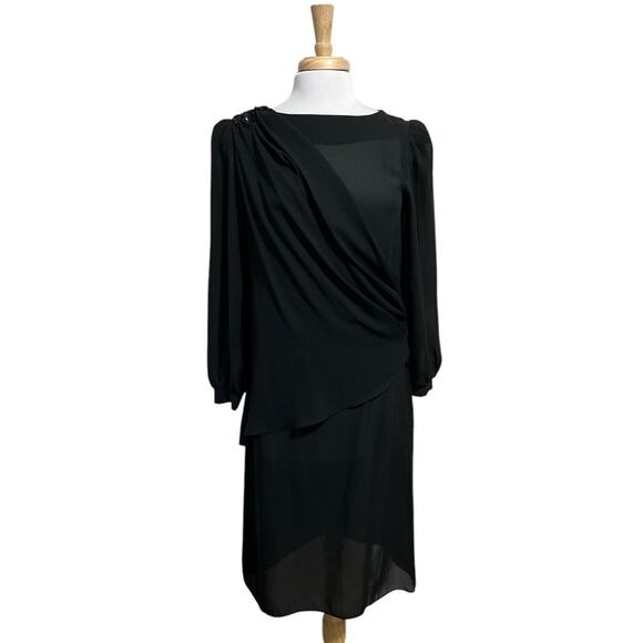 Vintage Stuart Alan Women's M Black Chiffon Art Deco Style Day Dress - Picture 1 of 6